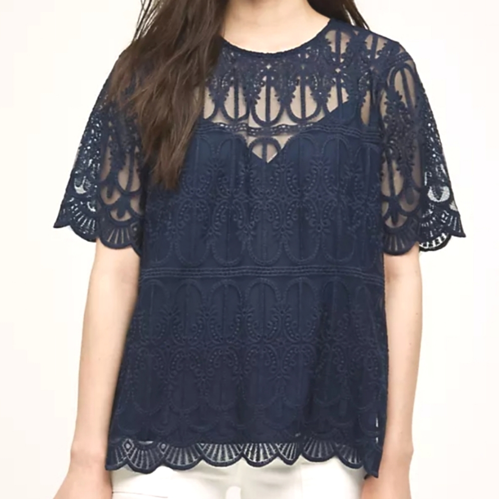 Anthropologie Navy Blue Lace Blouse